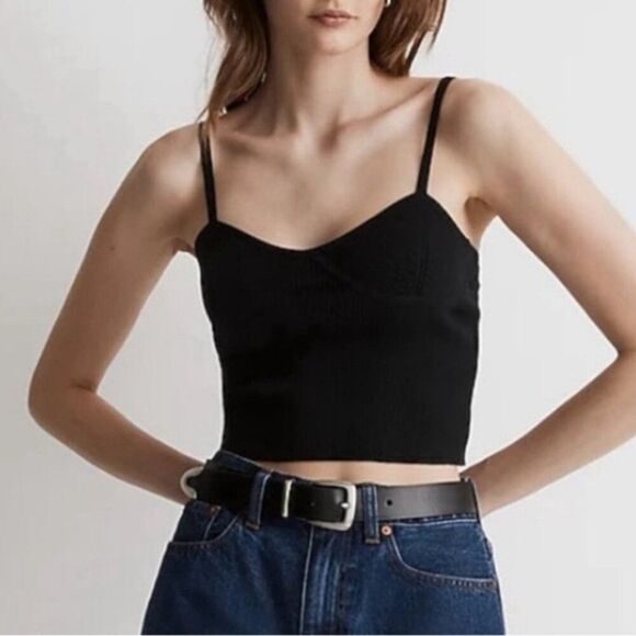 Madewell Tops - Madewell Corset-Detail Crop Sweater Tank Top Black NWT Size XL Neutral Classic